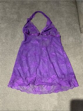 Victoria Secret: y2k Purple Lace Halter Babydoll Chemise- small